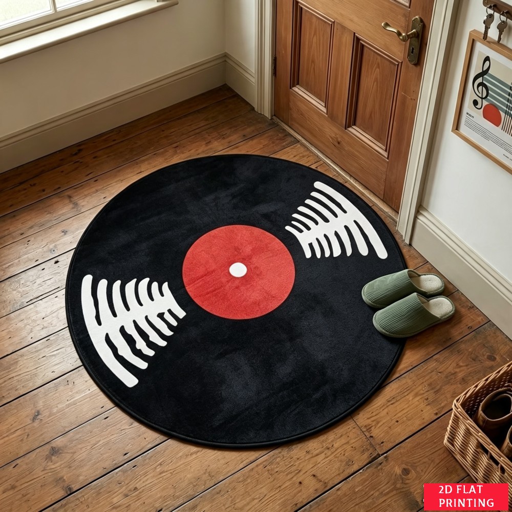 Audio Vibes Music - Tapis rond rétro noir en vinyle