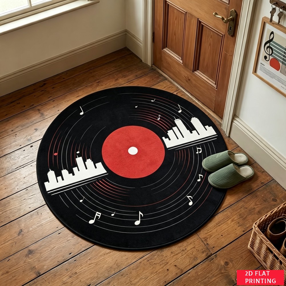 Tapis rond rétro noir en vinyl - Audio Vibes Music avis et prix