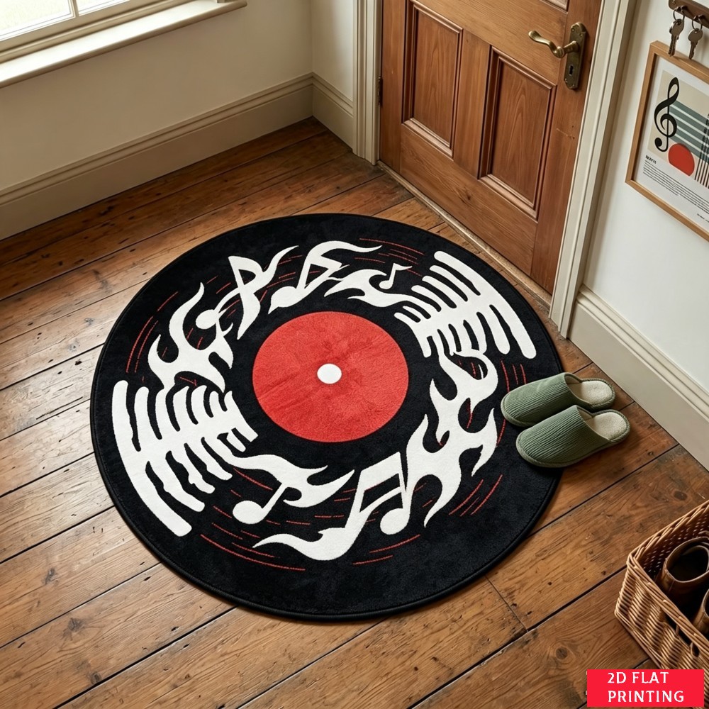 Tapis rond rétro noir en vinyl - Audio Vibes Music avis et prix